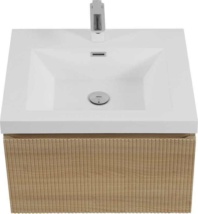 24'' Floating Bathroom Vanity with Sink Combo, Modern Wall-Mounted Striped Bathroom Storage Cabinet with Soft-Close Drawer and Glossy White Solid Surface Basin, Natural Oak 24V16-24NOW Default -DTYStore