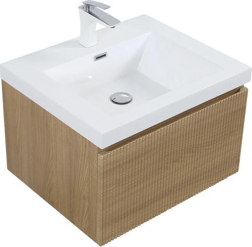 24'' Floating Bathroom Vanity with Sink Combo, Modern Wall-Mounted Striped Bathroom Storage Cabinet with Soft-Close Drawer and Glossy White Solid Surface Basin, Natural Oak 24V16-24NOW Default -DTYStore