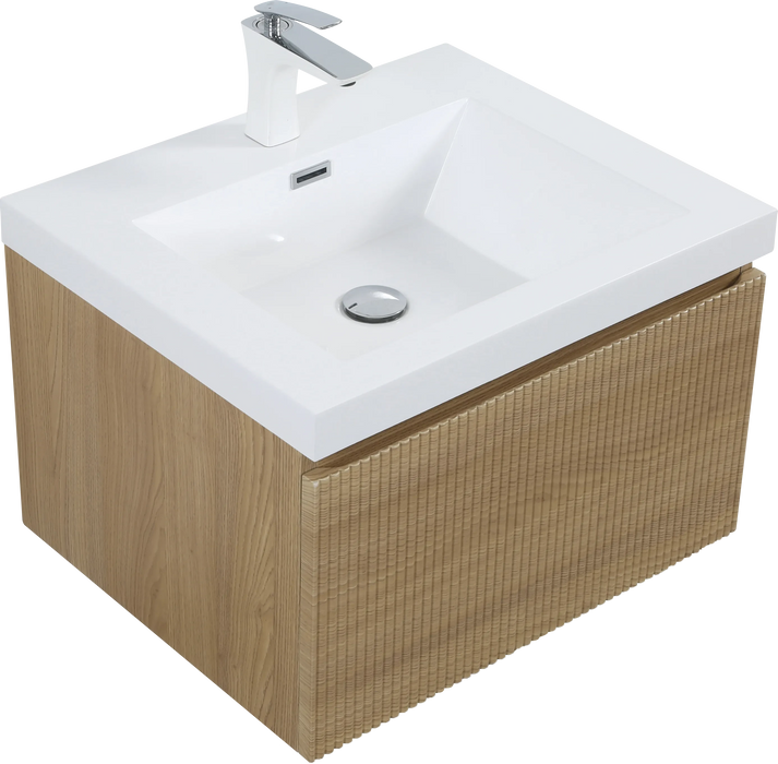 24'' Floating Bathroom Vanity with Sink Combo, Modern Wall-Mounted Striped Bathroom Storage Cabinet with Soft-Close Drawer and Glossy White Solid Surface Basin, Natural Oak 24V16-24NOW Default -DTYStore