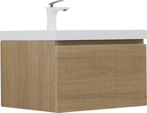 24'' Floating Bathroom Vanity with Sink Combo, Modern Wall-Mounted Striped Bathroom Storage Cabinet with Soft-Close Drawer and Glossy White Solid Surface Basin, Natural Oak 24V16-24NOW Default -DTYStore