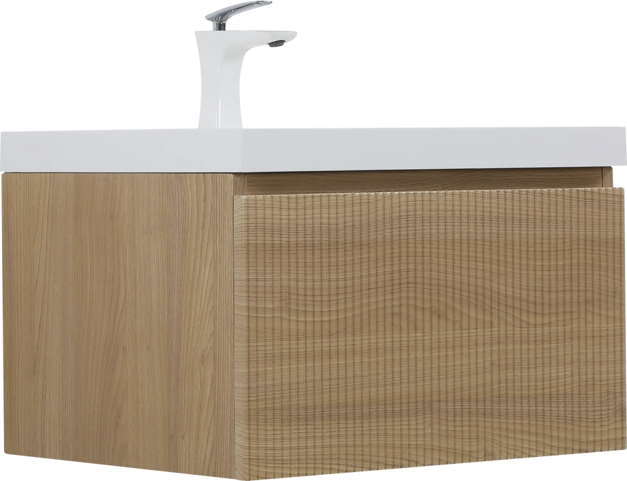 24'' Floating Bathroom Vanity with Sink Combo, Modern Wall-Mounted Striped Bathroom Storage Cabinet with Soft-Close Drawer and Glossy White Solid Surface Basin, Natural Oak 24V16-24NOW Default -DTYStore