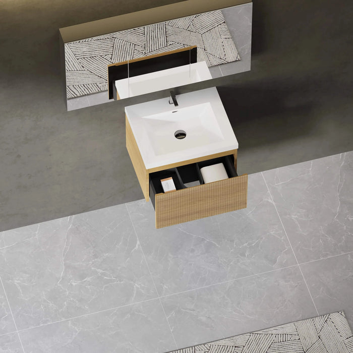 24'' Floating Bathroom Vanity with Sink Combo, Modern Wall-Mounted Striped Bathroom Storage Cabinet with Soft-Close Drawer and Glossy White Solid Surface Basin, Natural Oak 24V16-24NOW Default -DTYStore