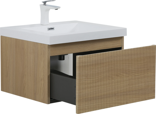 24'' Floating Bathroom Vanity with Sink Combo, Modern Wall-Mounted Striped Bathroom Storage Cabinet with Soft-Close Drawer and Glossy White Solid Surface Basin, Natural Oak 24V16-24NOW Default -DTYStore