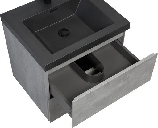 24' Floating Bathroom Vanity with Sink, Modern Wall-Mounted Bathroom Storage Vanity Cabinet with Black Quartz Sand Top Basin and Soft Close Drawers, EDI-Series Cement Grey 24V12-24GR Default -DTYStore