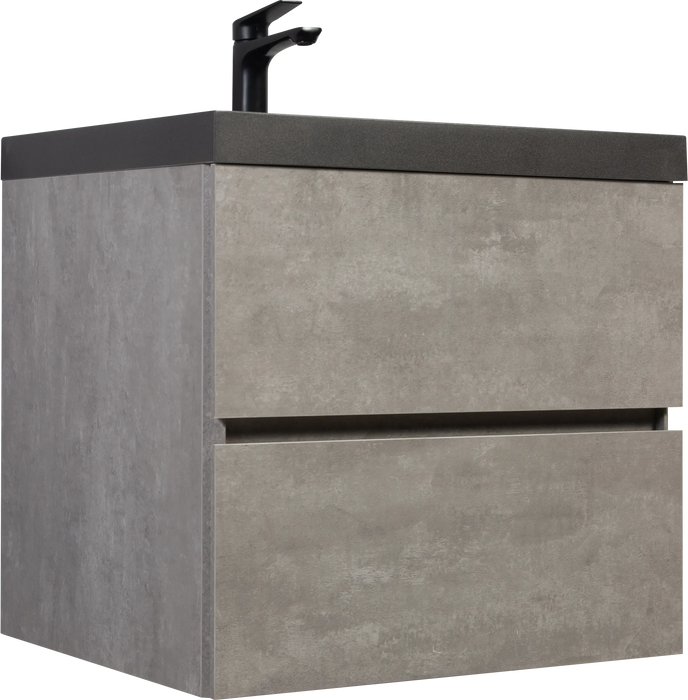 24' Floating Bathroom Vanity with Sink, Modern Wall-Mounted Bathroom Storage Vanity Cabinet with Black Quartz Sand Top Basin and Soft Close Drawers, EDI-Series Cement Grey 24V12-24GR Default -DTYStore