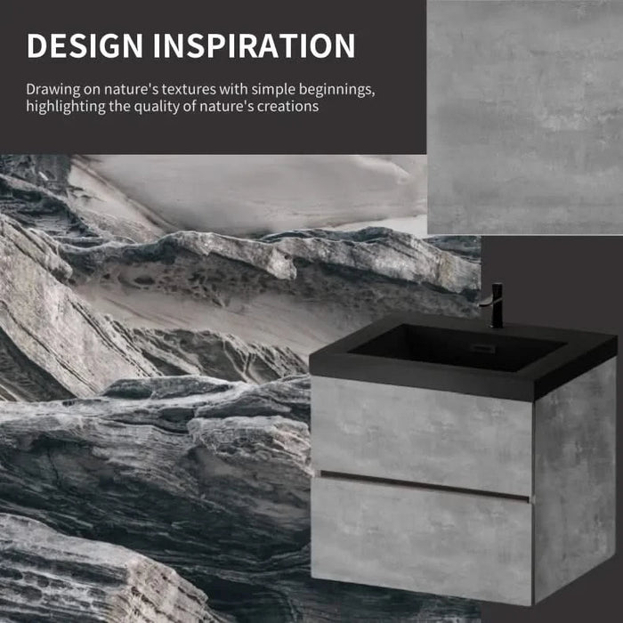 24' Floating Bathroom Vanity with Sink, Modern Wall-Mounted Bathroom Storage Vanity Cabinet with Black Quartz Sand Top Basin and Soft Close Drawers, EDI-Series Cement Grey 24V12-24GR Default -DTYStore