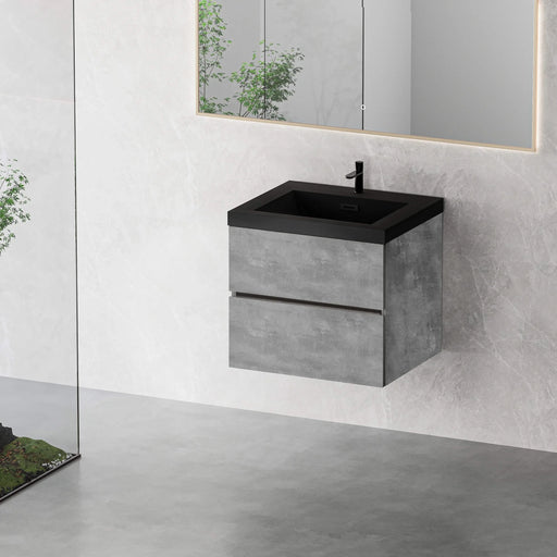 24' Floating Bathroom Vanity with Sink, Modern Wall-Mounted Bathroom Storage Vanity Cabinet with Black Quartz Sand Top Basin and Soft Close Drawers, EDI-Series Cement Grey 24V12-24GR Default -DTYStore