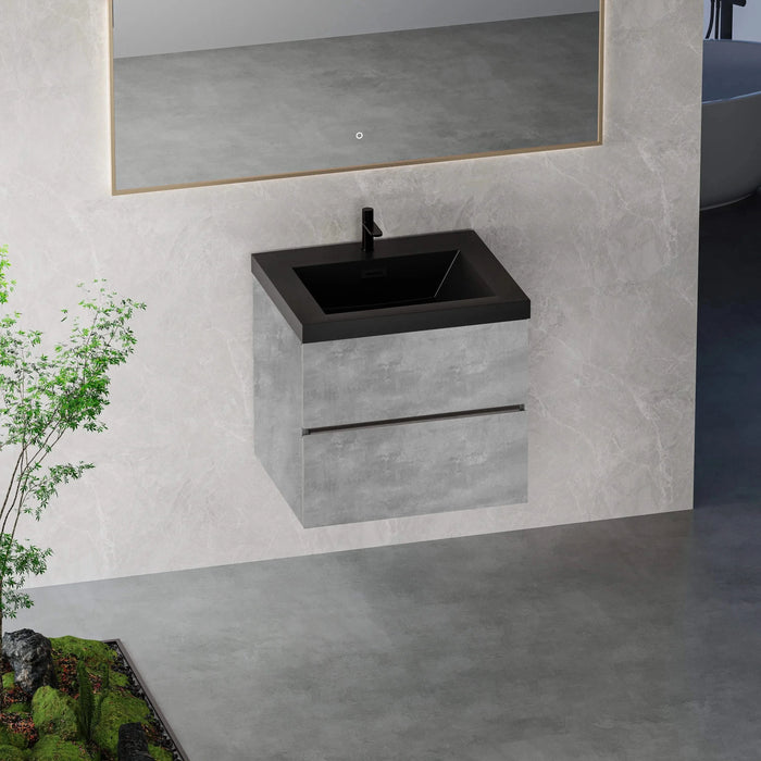 24' Floating Bathroom Vanity with Sink, Modern Wall-Mounted Bathroom Storage Vanity Cabinet with Black Quartz Sand Top Basin and Soft Close Drawers, EDI-Series Cement Grey 24V12-24GR Default -DTYStore