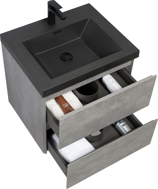 24' Floating Bathroom Vanity with Sink, Modern Wall-Mounted Bathroom Storage Vanity Cabinet with Black Quartz Sand Top Basin and Soft Close Drawers, EDI-Series Cement Grey 24V12-24GR Default -DTYStore