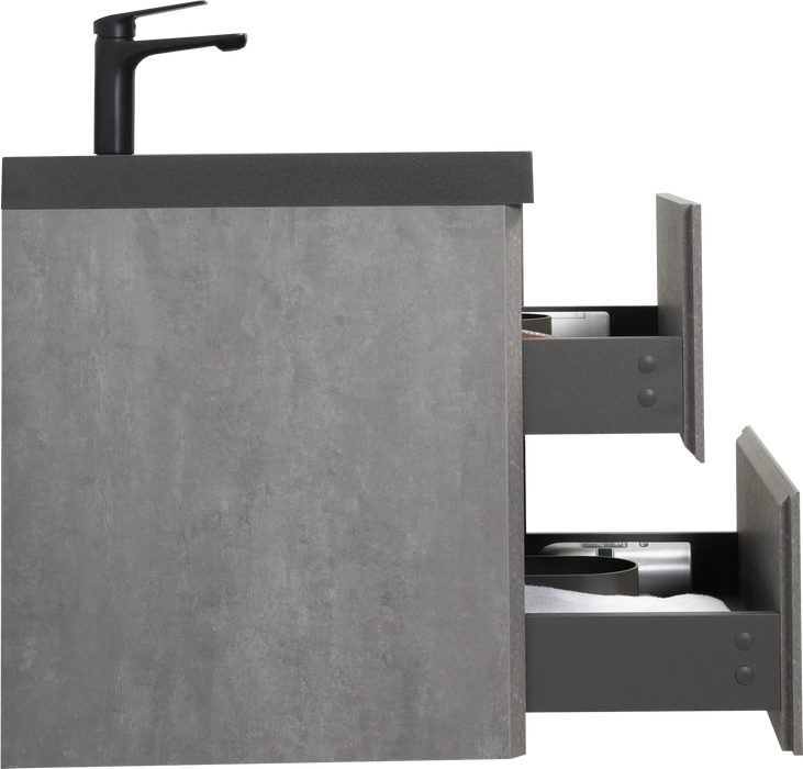 24' Floating Bathroom Vanity with Sink, Modern Wall-Mounted Bathroom Storage Vanity Cabinet with Black Quartz Sand Top Basin and Soft Close Drawers, EDI-Series Cement Grey 24V12-24GR Default -DTYStore