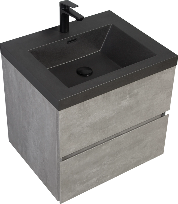 24' Floating Bathroom Vanity with Sink, Modern Wall-Mounted Bathroom Storage Vanity Cabinet with Black Quartz Sand Top Basin and Soft Close Drawers, EDI-Series Cement Grey 24V12-24GR Default -DTYStore