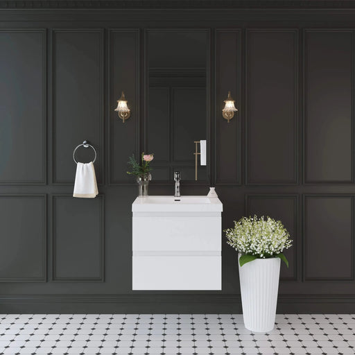 24' Floating Bathroom Vanity with Sink, Modern Wall-Mounted Bathroom Storage Vanity Cabinet with Resin Top Basin and Soft Close Drawers, Glossy White 24V11-24GW Default -DTYStore