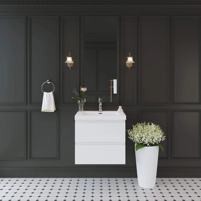 24' Floating Bathroom Vanity with Sink, Modern Wall-Mounted Bathroom Storage Vanity Cabinet with Resin Top Basin and Soft Close Drawers, Glossy White 24V11-24GW Default -DTYStore