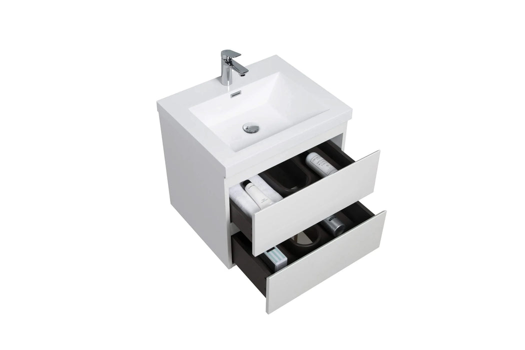 24' Floating Bathroom Vanity with Sink, Modern Wall-Mounted Bathroom Storage Vanity Cabinet with Resin Top Basin and Soft Close Drawers, Glossy White 24V11-24GW Default -DTYStore