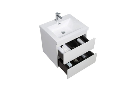 24' Floating Bathroom Vanity with Sink, Modern Wall-Mounted Bathroom Storage Vanity Cabinet with Resin Top Basin and Soft Close Drawers, Glossy White 24V11-24GW Default -DTYStore