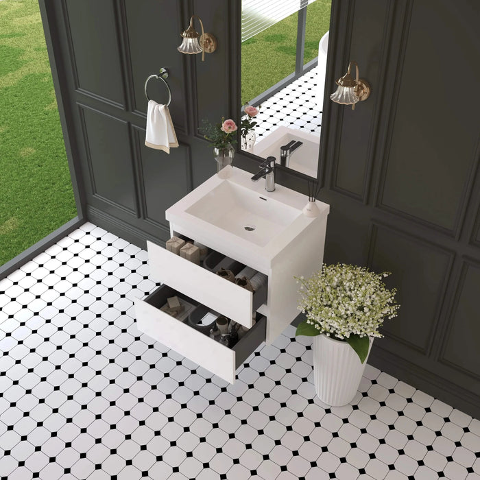 24' Floating Bathroom Vanity with Sink, Modern Wall-Mounted Bathroom Storage Vanity Cabinet with Resin Top Basin and Soft Close Drawers, Glossy White 24V11-24GW Default -DTYStore