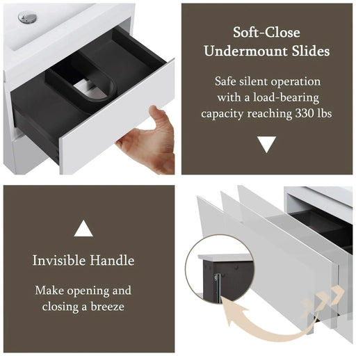 24' Floating Bathroom Vanity with Sink, Modern Wall-Mounted Bathroom Storage Vanity Cabinet with Resin Top Basin and Soft Close Drawers, Glossy White 24V11-24GW Default -DTYStore