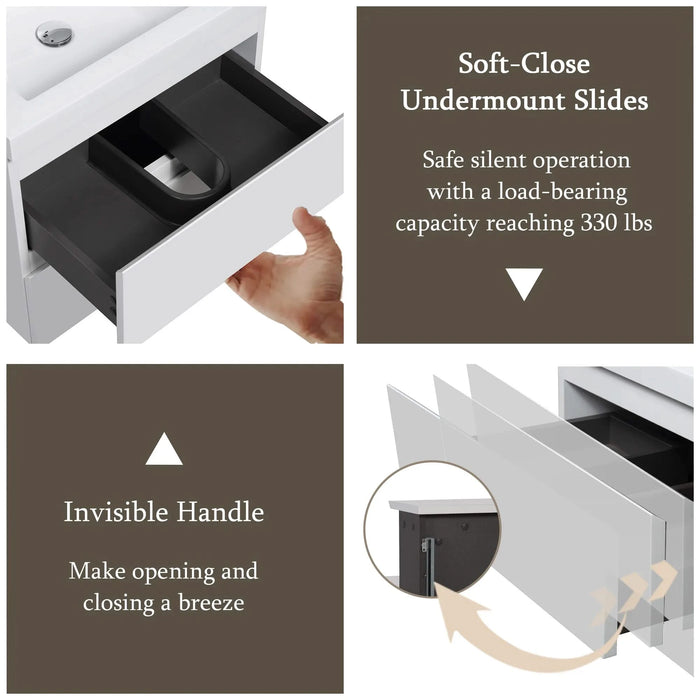 24' Floating Bathroom Vanity with Sink, Modern Wall-Mounted Bathroom Storage Vanity Cabinet with Resin Top Basin and Soft Close Drawers, Glossy White 24V11-24GW Default -DTYStore