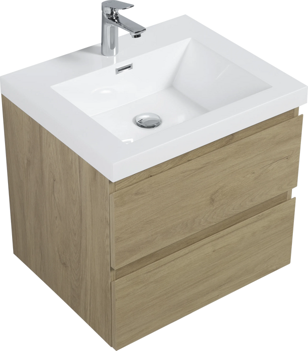 24' Floating Bathroom Vanity with Sink, Modern Wall-Mounted Bathroom Storage Vanity Cabinet with Resin Top Basin and Soft Close Drawers, Natural Oak 24V11-24NO Default -DTYStore