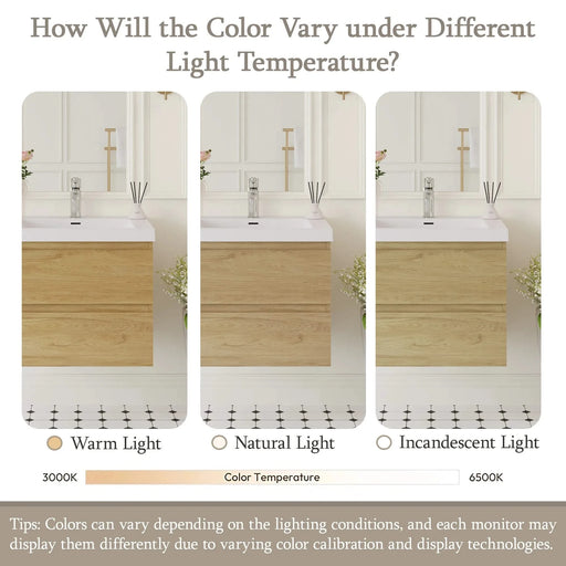 24' Floating Bathroom Vanity with Sink, Modern Wall-Mounted Bathroom Storage Vanity Cabinet with Resin Top Basin and Soft Close Drawers, Natural Oak 24V11-24NO Default -DTYStore