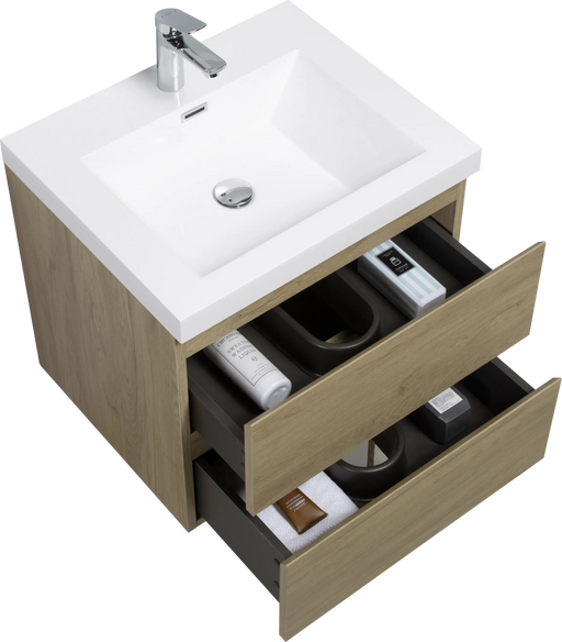 24' Floating Bathroom Vanity with Sink, Modern Wall-Mounted Bathroom Storage Vanity Cabinet with Resin Top Basin and Soft Close Drawers, Natural Oak 24V11-24NO Default -DTYStore