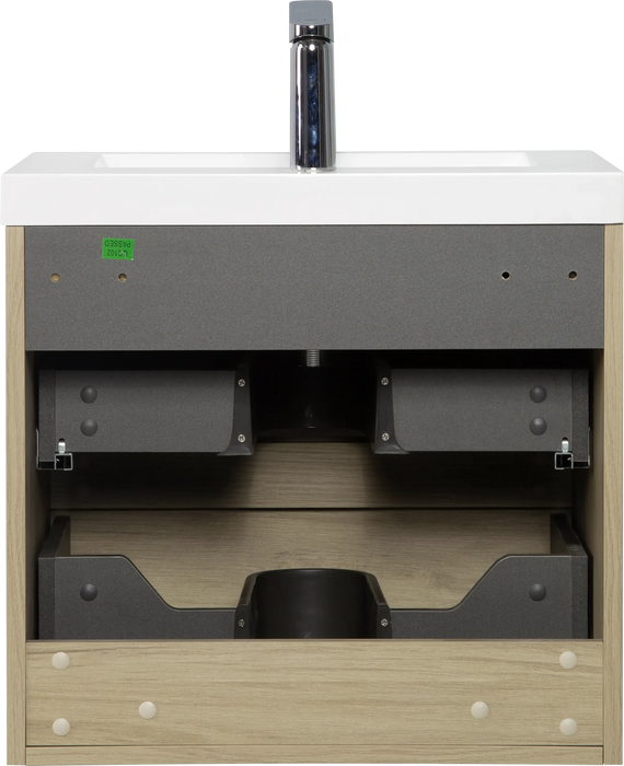 24' Floating Bathroom Vanity with Sink, Modern Wall-Mounted Bathroom Storage Vanity Cabinet with Resin Top Basin and Soft Close Drawers, Natural Oak 24V11-24NO Default -DTYStore