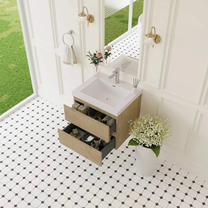 24' Floating Bathroom Vanity with Sink, Modern Wall-Mounted Bathroom Storage Vanity Cabinet with Resin Top Basin and Soft Close Drawers, Natural Oak 24V11-24NO Default -DTYStore