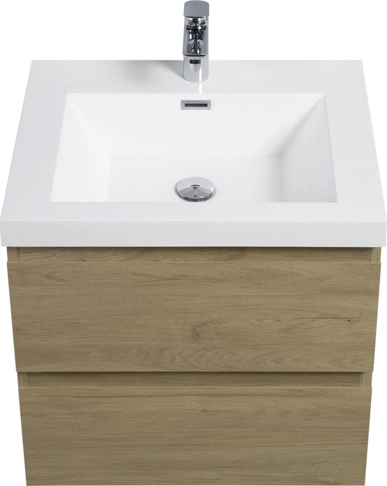 24' Floating Bathroom Vanity with Sink, Modern Wall-Mounted Bathroom Storage Vanity Cabinet with Resin Top Basin and Soft Close Drawers, Natural Oak 24V11-24NO Default -DTYStore