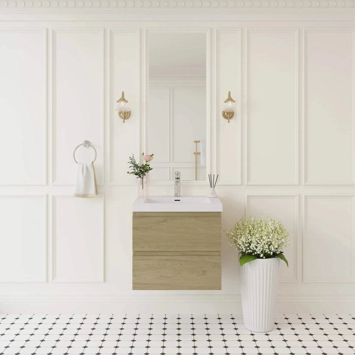 24' Floating Bathroom Vanity with Sink, Modern Wall-Mounted Bathroom Storage Vanity Cabinet with Resin Top Basin and Soft Close Drawers, Natural Oak 24V11-24NO Default -DTYStore