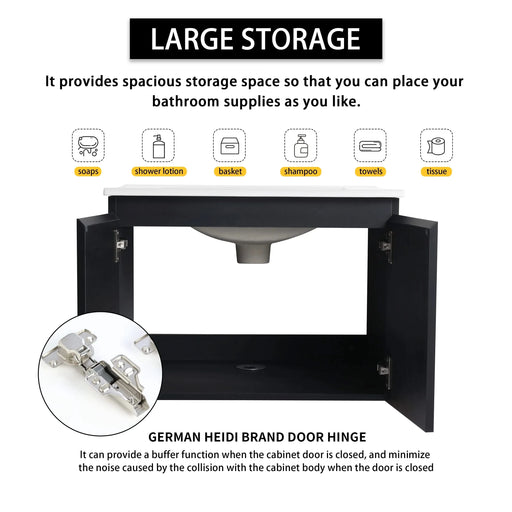 24'' Floating Wall-Mounted Bathroom Vanity With Ceramics Sink & Soft-Close Cabinet Door, KD-Package Default -DTYStore