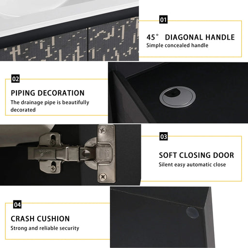 24'' Floating Wall-Mounted Bathroom Vanity With Ceramics Sink & Soft-Close Cabinet Door, KD-Package Default -DTYStore