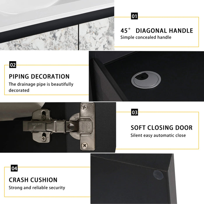 24'' Floating Wall-Mounted Bathroom Vanity With Ceramics Sink & Soft-Close Cabinet Door, KD-Package Default -DTYStore