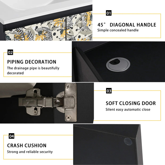 24'' Floating Wall-Mounted Bathroom Vanity With Ceramics Sink & Soft-Close Cabinet Door, KD-Package Default -DTYStore