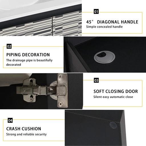 24'' Floating Wall-Mounted Bathroom Vanity With Ceramics Sink & Soft-Close Cabinet Door, KD-Package Default -DTYStore