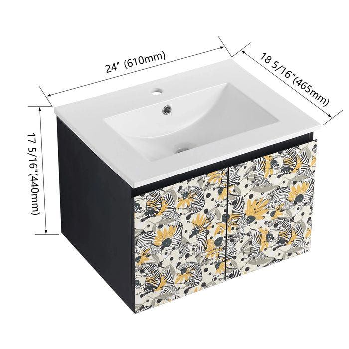 24'' Floating Wall-Mounted Bathroom Vanity With Ceramics Sink & Soft-Close Cabinet Door, KD-Package Default -DTYStore