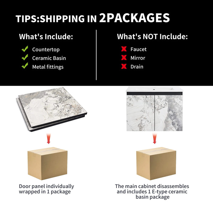 24'' Floating Wall-Mounted Bathroom Vanity With Ceramics Sink & Soft-Close Cabinet Door, KD-Package Default -DTYStore