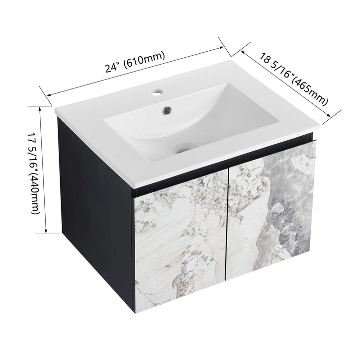 24'' Floating Wall-Mounted Bathroom Vanity With Ceramics Sink & Soft-Close Cabinet Door, KD-Package Default -DTYStore