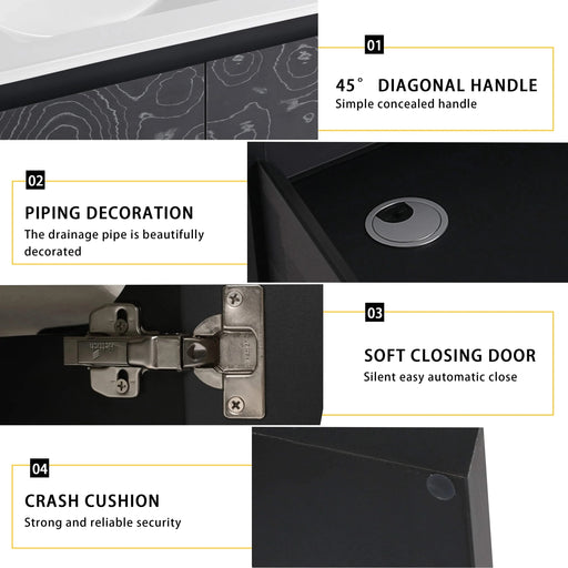 24'' Floating Wall-Mounted Bathroom Vanity With Ceramics Sink & Soft-Close Cabinet Door, KD-Package Default -DTYStore