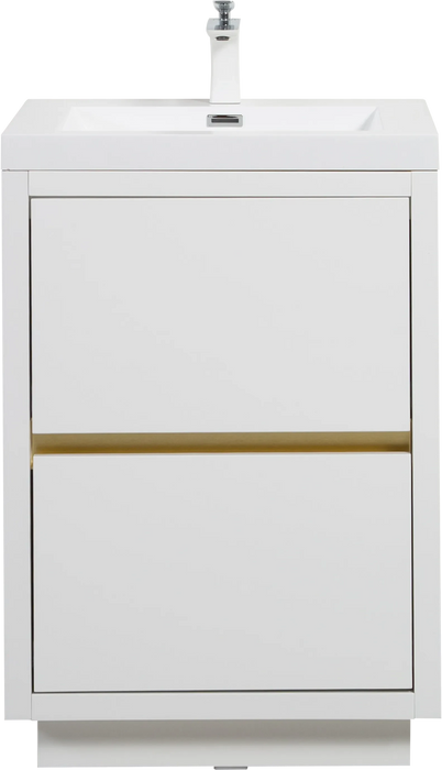 24' Freestanding Bathroom Vanity with Sink, Bathroom Storage Vanity Cabinet with Stone Resin Countertop and Soft Close Drawers, Glossy White 24V14-24GW Default -DTYStore