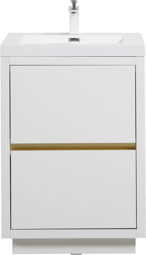 24' Freestanding Bathroom Vanity with Sink, Bathroom Storage Vanity Cabinet with Stone Resin Countertop and Soft Close Drawers, Glossy White 24V14-24GW Default -DTYStore