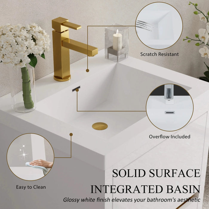 24' Freestanding Bathroom Vanity with Sink, Bathroom Storage Vanity Cabinet with Stone Resin Countertop and Soft Close Drawers, Glossy White 24V14-24GW Default -DTYStore