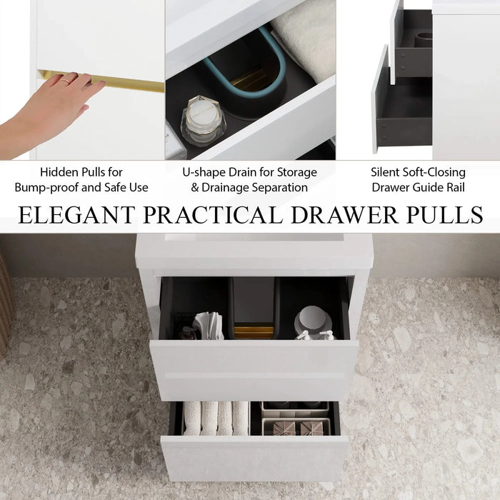 24' Freestanding Bathroom Vanity with Sink, Bathroom Storage Vanity Cabinet with Stone Resin Countertop and Soft Close Drawers, Glossy White 24V14-24GW Default -DTYStore