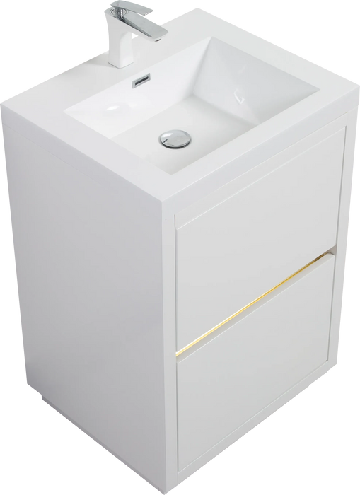 24' Freestanding Bathroom Vanity with Sink, Bathroom Storage Vanity Cabinet with Stone Resin Countertop and Soft Close Drawers, Glossy White 24V14-24GW Default -DTYStore