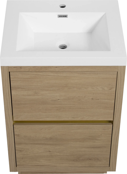 24' Freestanding Bathroom Vanity with Sink, Bathroom Storage Vanity Cabinet with Stone Resin Countertop and Soft Close Drawers, Natural Oak 24V14-24NO Default -DTYStore