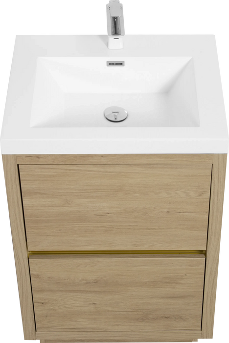 24' Freestanding Bathroom Vanity with Sink, Bathroom Storage Vanity Cabinet with Stone Resin Countertop and Soft Close Drawers, Natural Oak 24V14-24NO Default -DTYStore