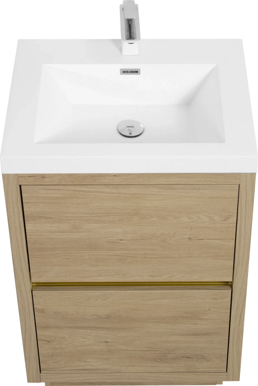 24' Freestanding Bathroom Vanity with Sink, Bathroom Storage Vanity Cabinet with Stone Resin Countertop and Soft Close Drawers, Natural Oak 24V14-24NO Default -DTYStore