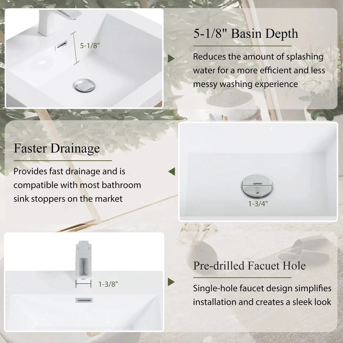 24' Freestanding Bathroom Vanity with Sink, Bathroom Storage Vanity Cabinet with Stone Resin Countertop and Soft Close Drawers, Natural Oak 24V14-24NO Default -DTYStore