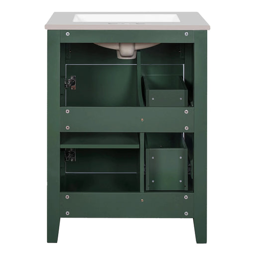 24' Modern Bathroom Vanity with Ceramic Basin, Restroom Basin Cabinet with 2 Drawers, Small Bathroom Cabinet with Soft-Closing Door Default -DTYStore