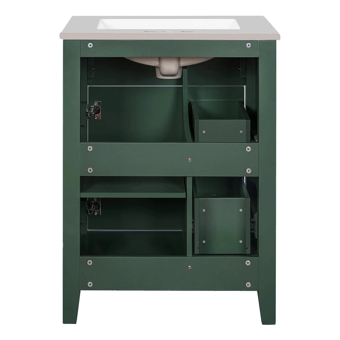 24' Modern Bathroom Vanity with Ceramic Basin, Restroom Basin Cabinet with 2 Drawers, Small Bathroom Cabinet with Soft-Closing Door Default -DTYStore