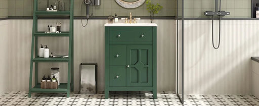 24' Modern Bathroom Vanity with Ceramic Basin, Restroom Basin Cabinet with 2 Drawers, Small Bathroom Cabinet with Soft-Closing Door Default -DTYStore